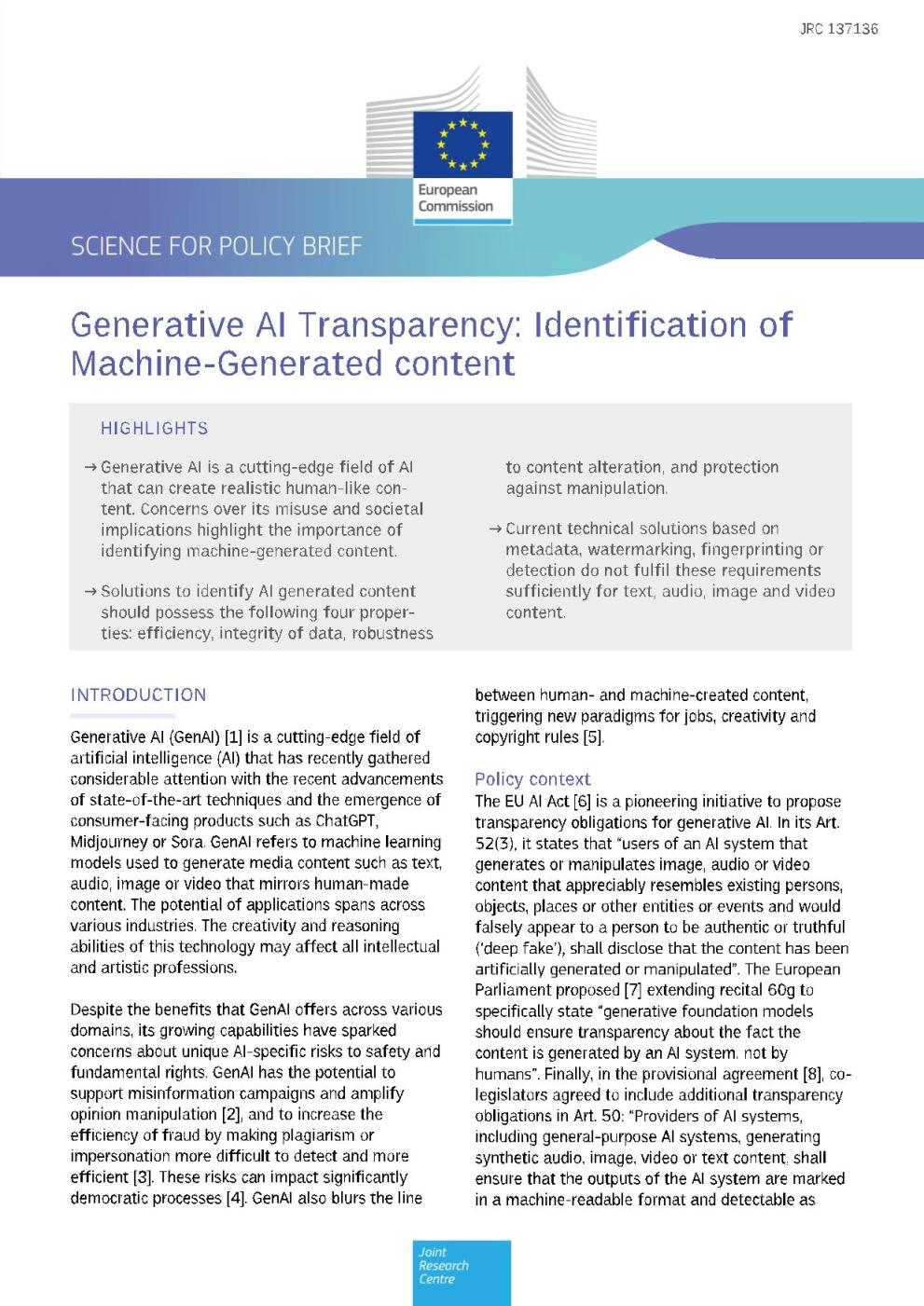 Generative AI Transparency: Identification of Machine-Generated content