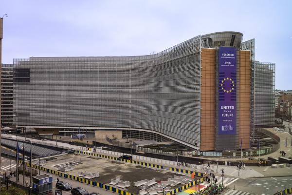 The ''UNITED for our FUTURE' banner on the front of the Berlaymont building