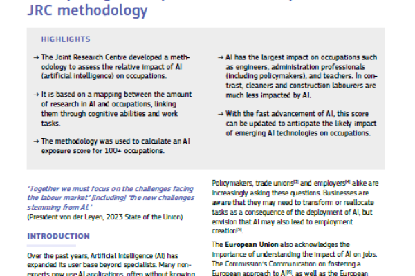 Anticipating the impact of AI on occupations: a JRC methodology